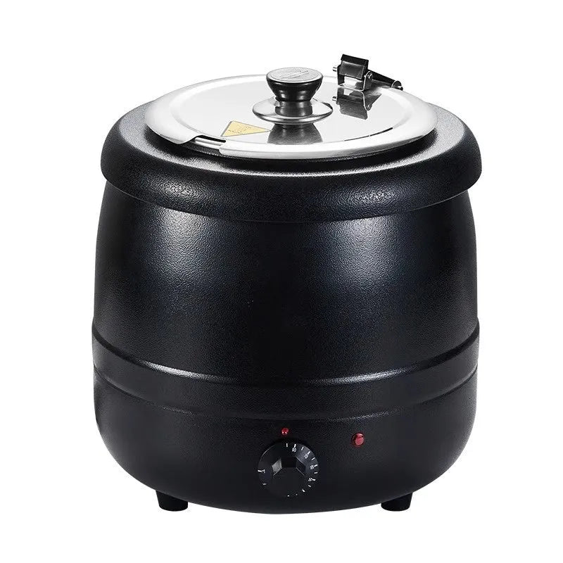 Black 10 litre stainless steel insulation soup pot with steel cover and electric heating plug