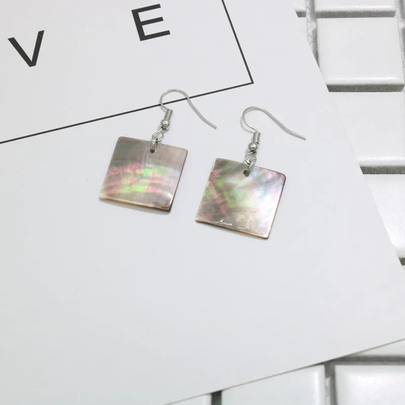 Geometric shell drop earrings in Square Panther or Rectangular Shell designs