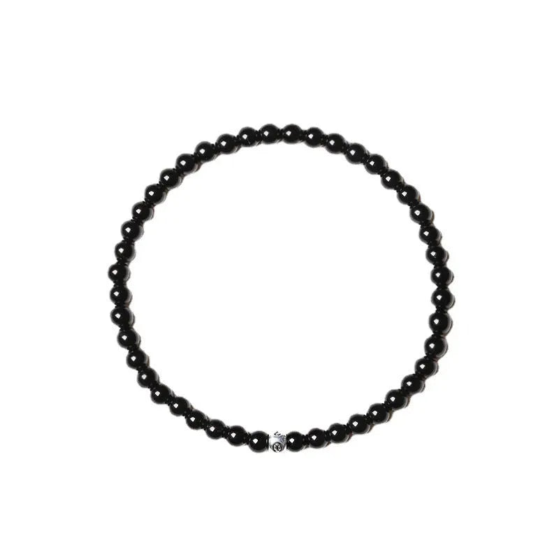 Unisex geometric agate bracelet with 4mm stones and adjustable clasp in black, blue, or obsidian.