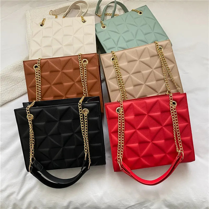 Women's casual shoulder messenger bag in PU with plaid and rhombus pattern horizontal square shape, multiple colour options