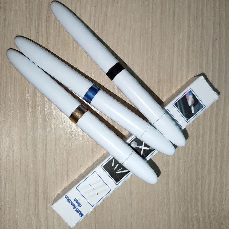 Blue cleaning pen with metal nib and brush for cleaning headphones and keyboards