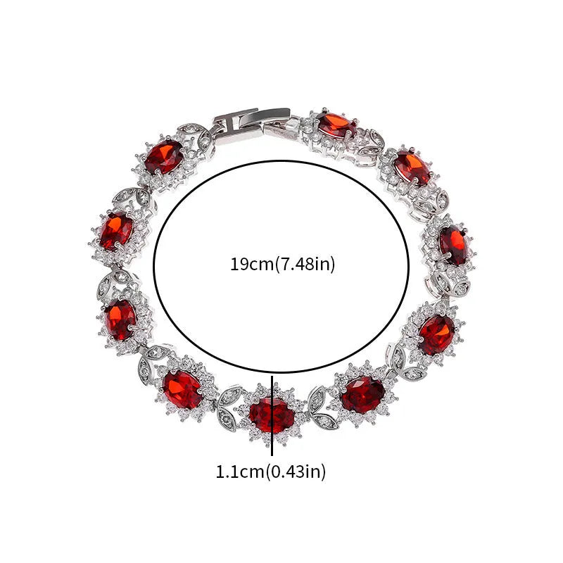 Simple women's alloy bracelet with a single row of inlaid zircon stones in a choice of nine gemstone colours.