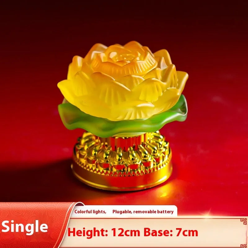 Chinese style Buddha lotus lamp in yellow ABS plastic for household decoration