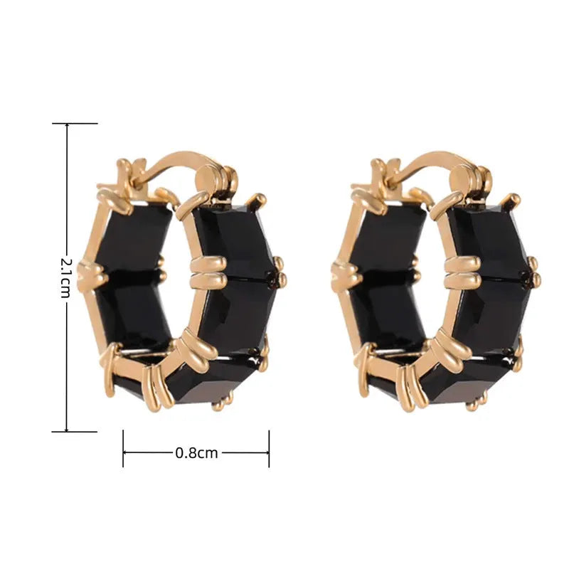 Women's black zirconium geometric drop earrings with gold electroplated U-shaped design