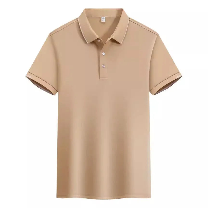 Cotton blend short sleeve polo shirt in loose fit showing colour options