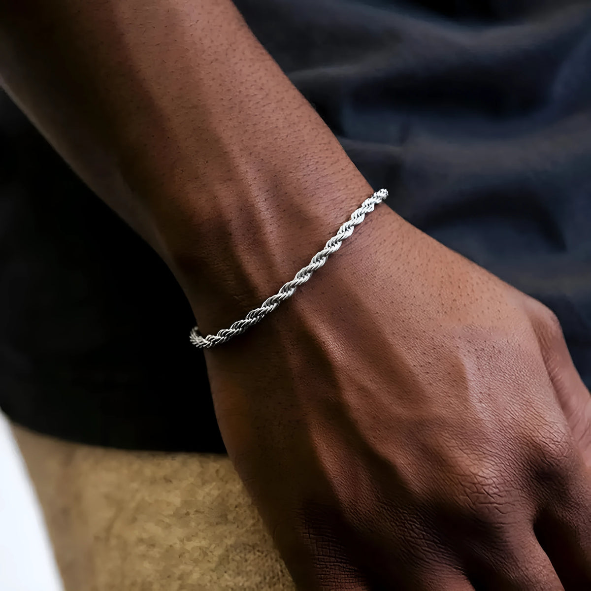 New men's Cuban chain bracelet set stainless steel geometric round design two pieces for women