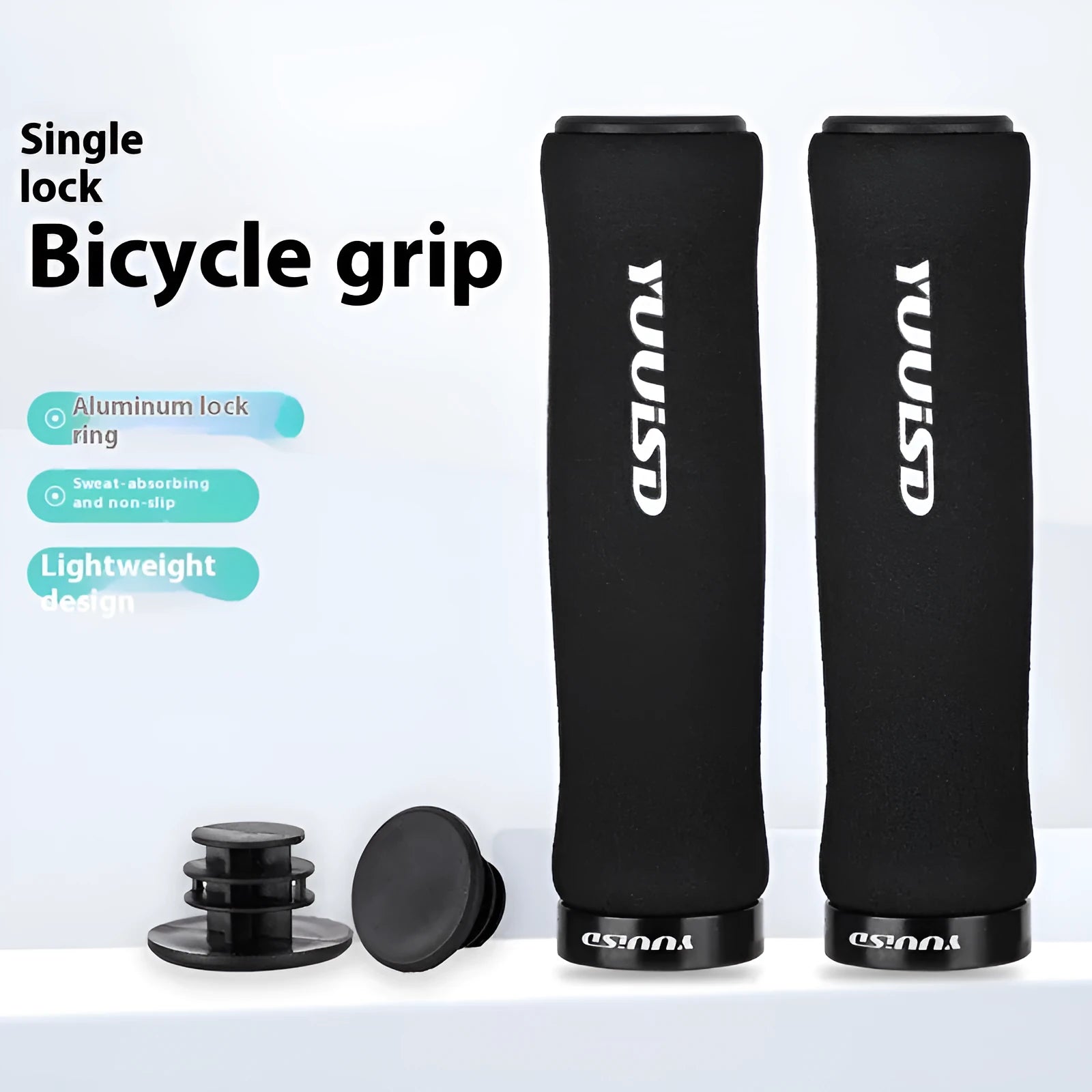 Mountain bike soft sponge handle covers in black, purple and bicolour options showing lightweight shock-absorbing design