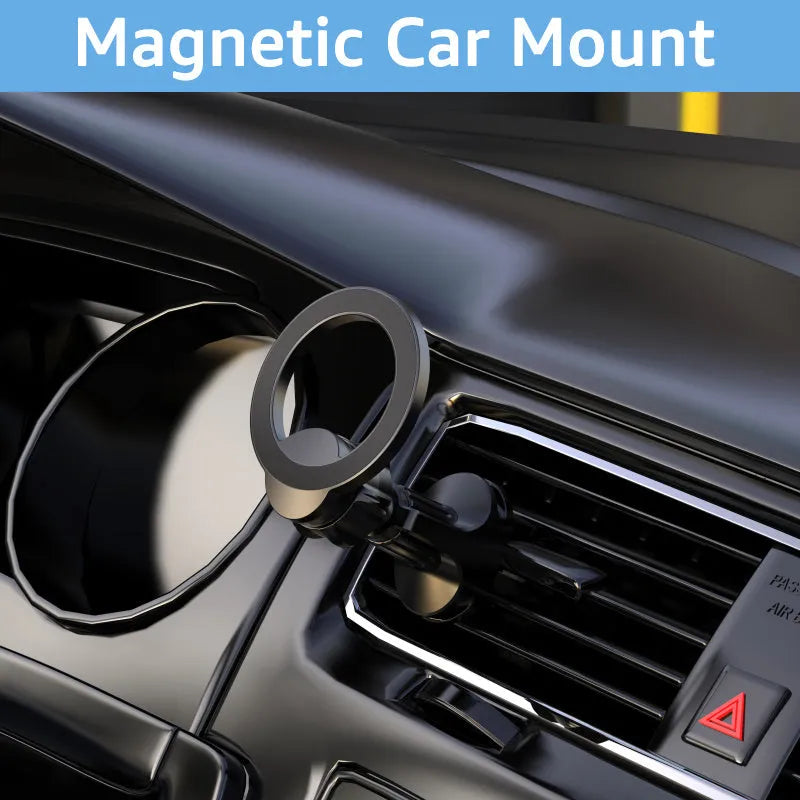 Black car air vent magnetic phone holder with O-ring bracket for mobile phones up to 6.8 inches