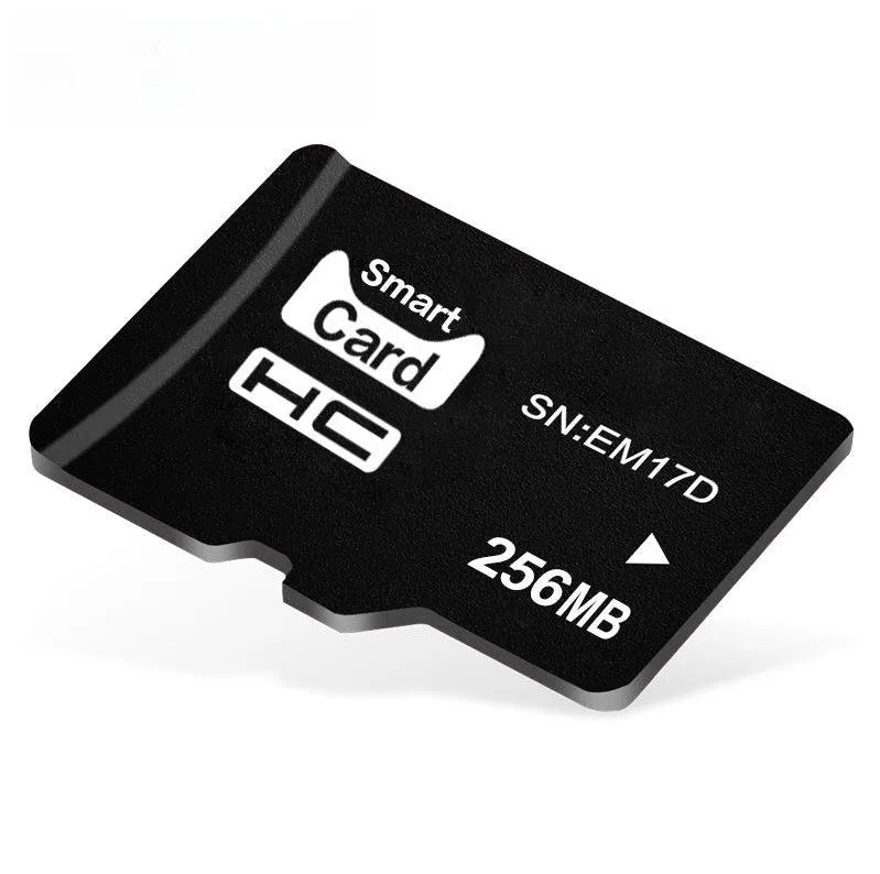 A 256MB TF format memory card presented in retail packaging.