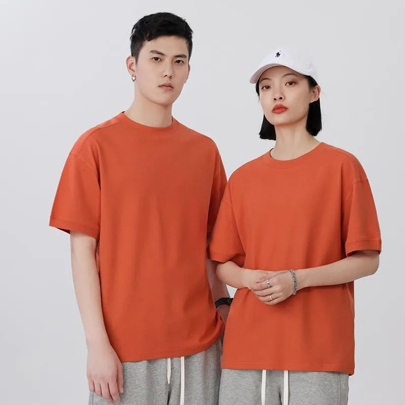 Men's loose fit short sleeve cotton pique t-shirt on a hanger in a choice of colours.