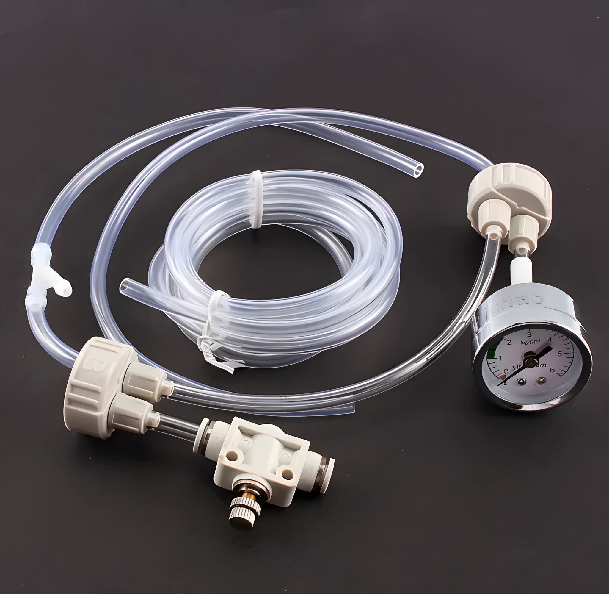 Plastic aquarium CO2 generator with attached needle valve and pressure gauge for fish tank use