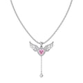 Fashion 925 silver necklace with heart-shaped wing and tassel pendant, platinum finish, 26x36mm