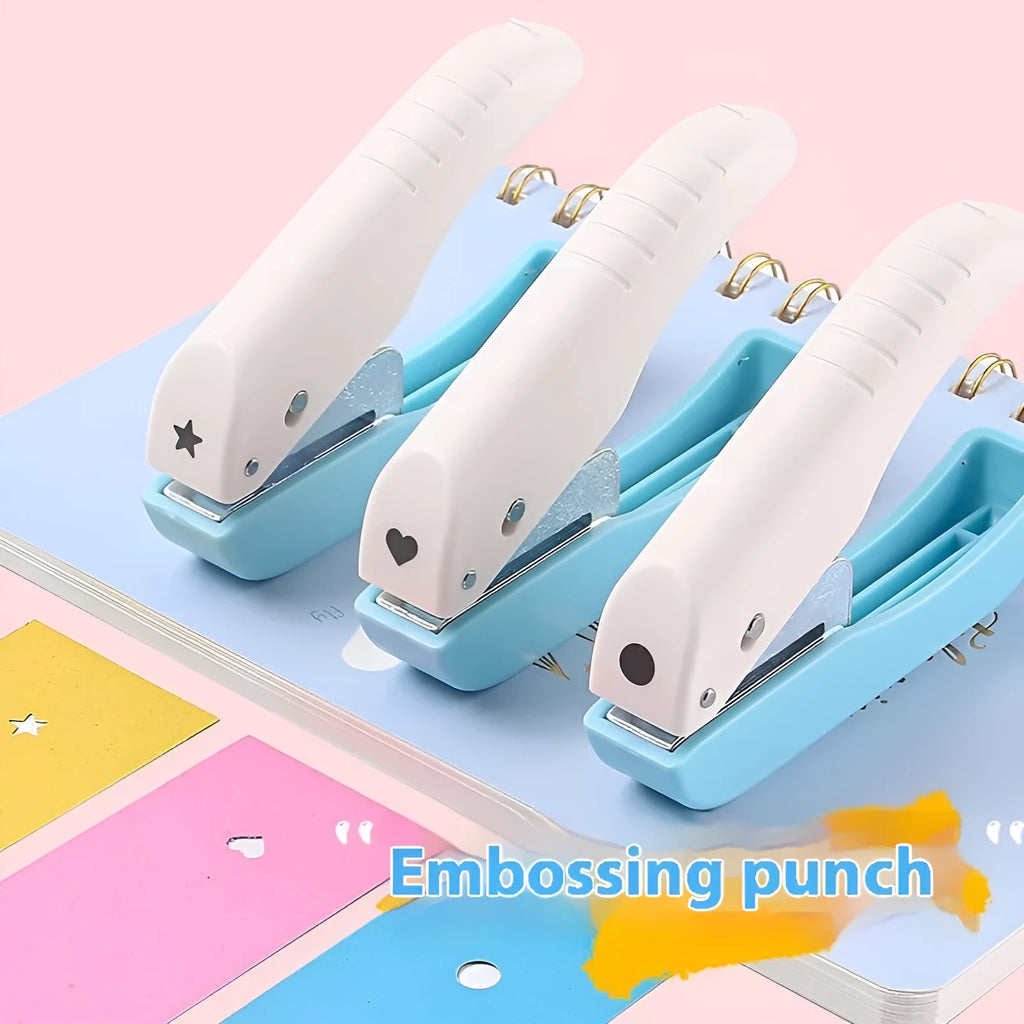 Small manual punching machine for crafts showing love, star, and round shape patterns.