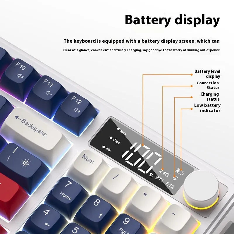 Blue white wireless mechanical keyboard and mouse combo with USB-C cable