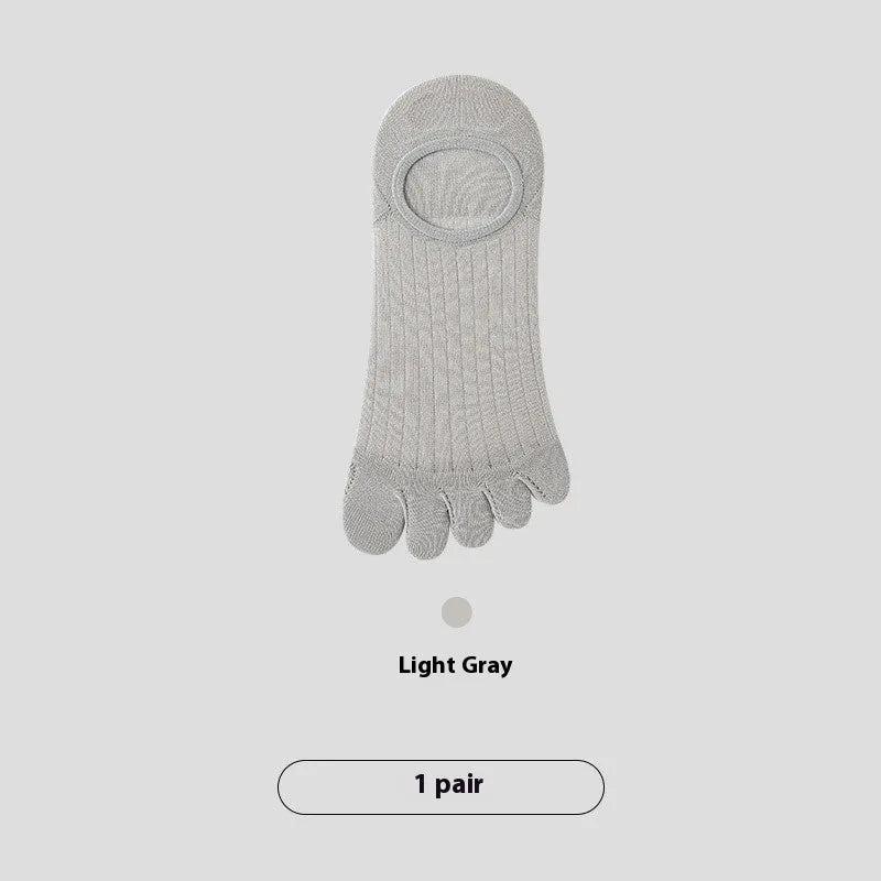 Men's five-finger invisible socks in modal fabric, shown in white, black, and grey colour options.
