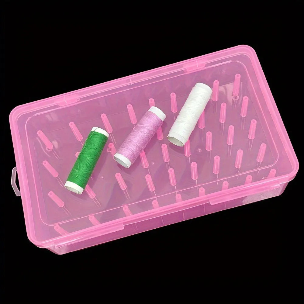 Transparent plastic embroidery storage box with 42 compartments for thread organisation