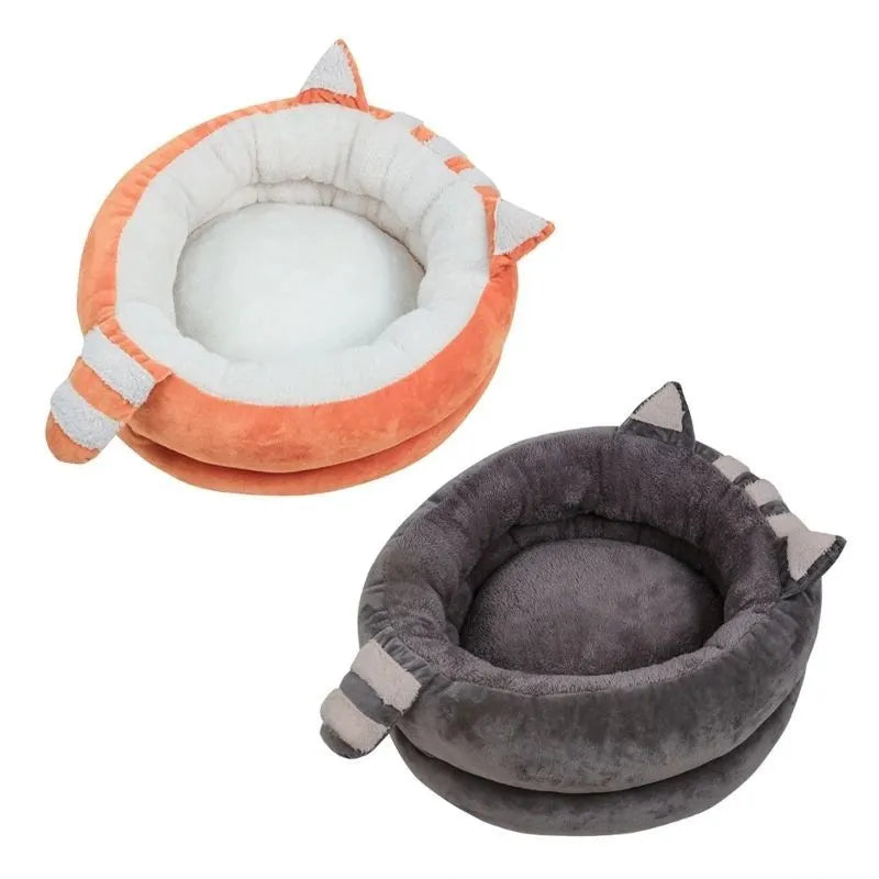 Plush dog bed mat in grey with non-skid bottom, size S 35x35x18cm, for small dogs and kittens
