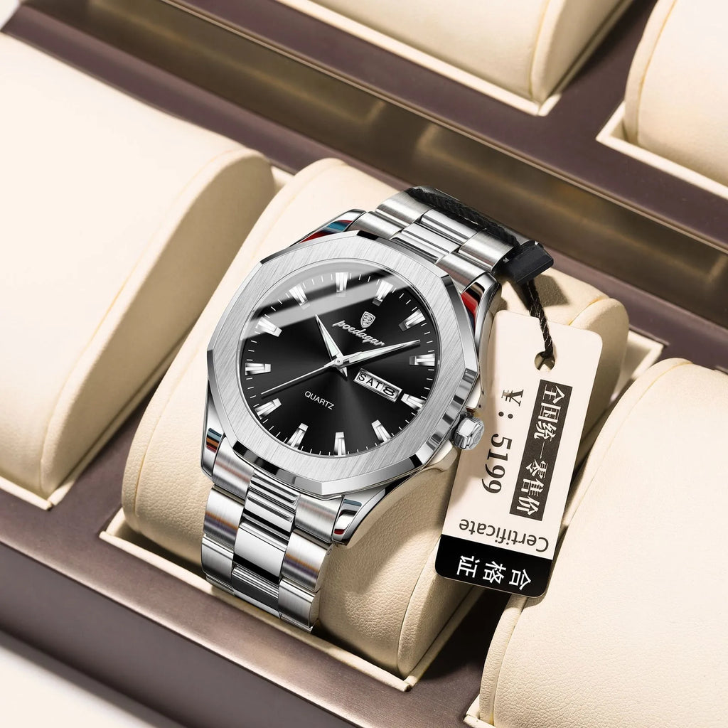 Men's steel strap quartz watch with 9mm thickness case in business style with multiple colour options