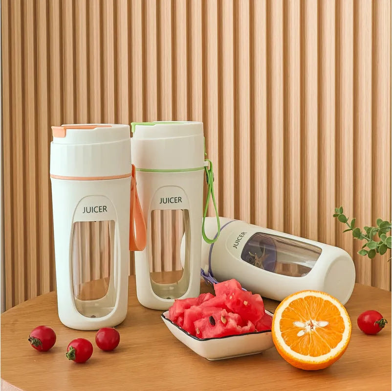 Portable USB charging blender cup with borosilicate glass liner in fresh orange colour