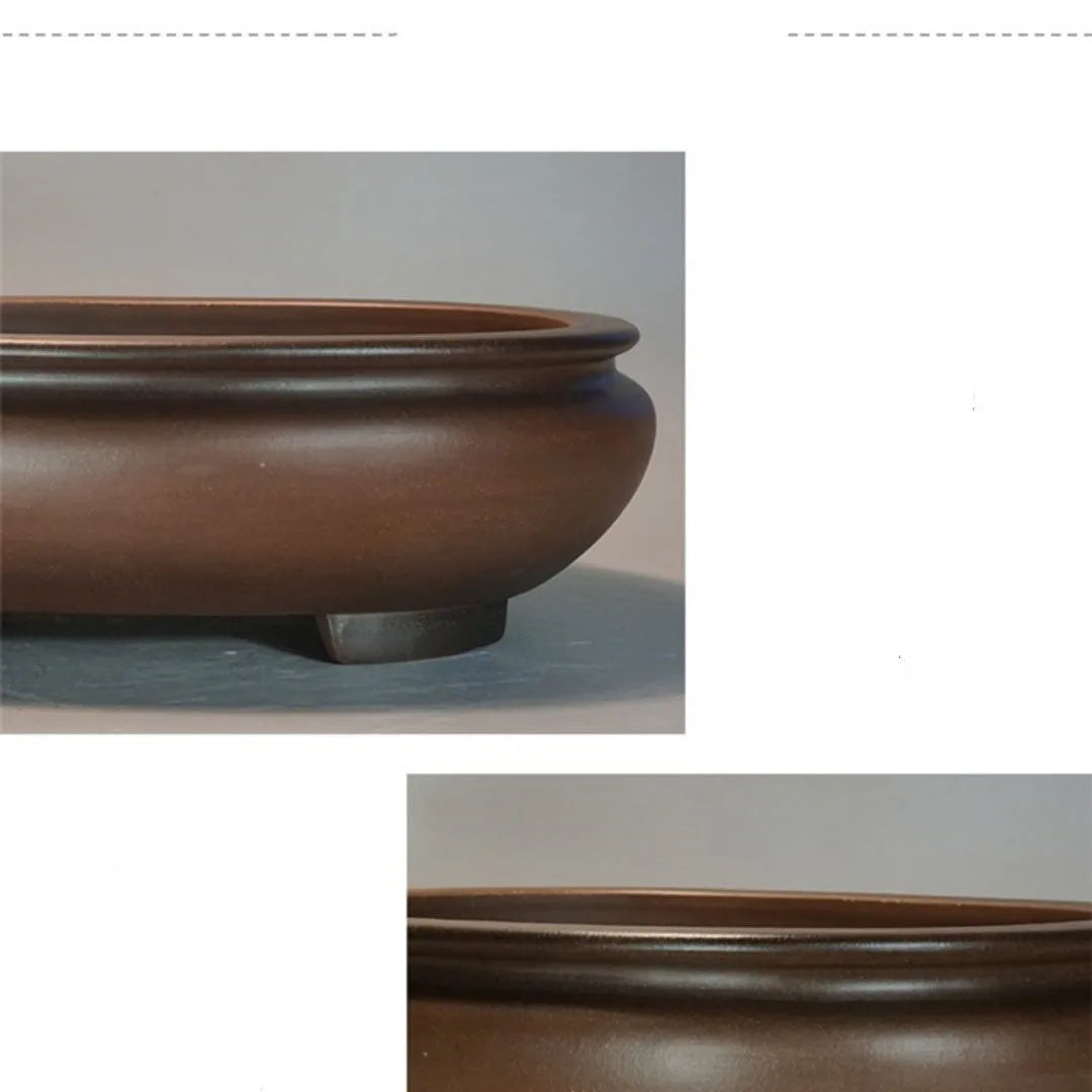 Handmade classical purple clay desktop flowerpot measuring 58 cm wide by 47 cm high.