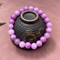 Purple quartz jade bracelet with six-word blessing curse in Chinese style, showing single circle and plain three circle bead options.