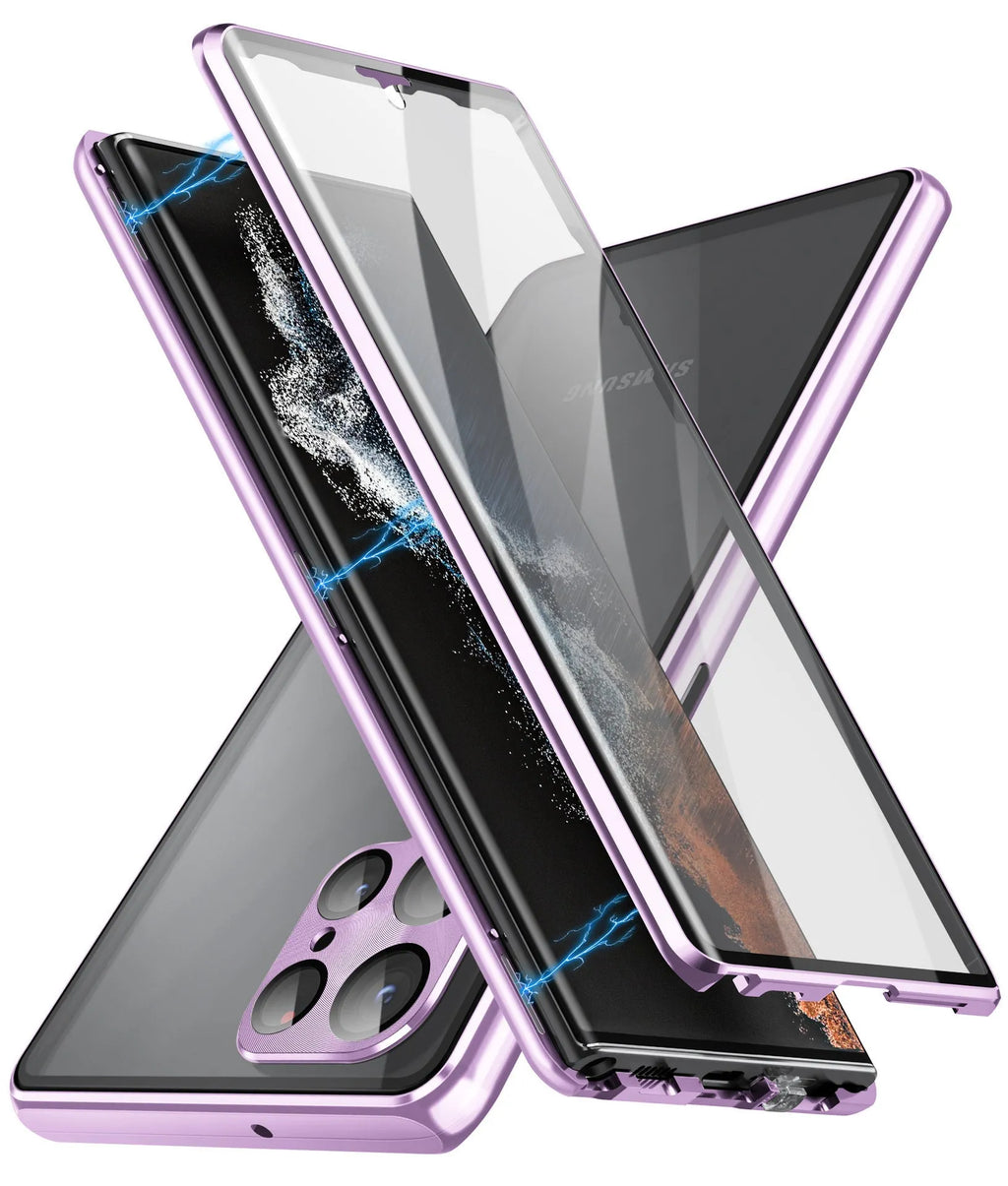 Magnetic mirror phone case in multiple colours for Samsung S24 Ultra, S23 Ultra with peep-proof screen cover.