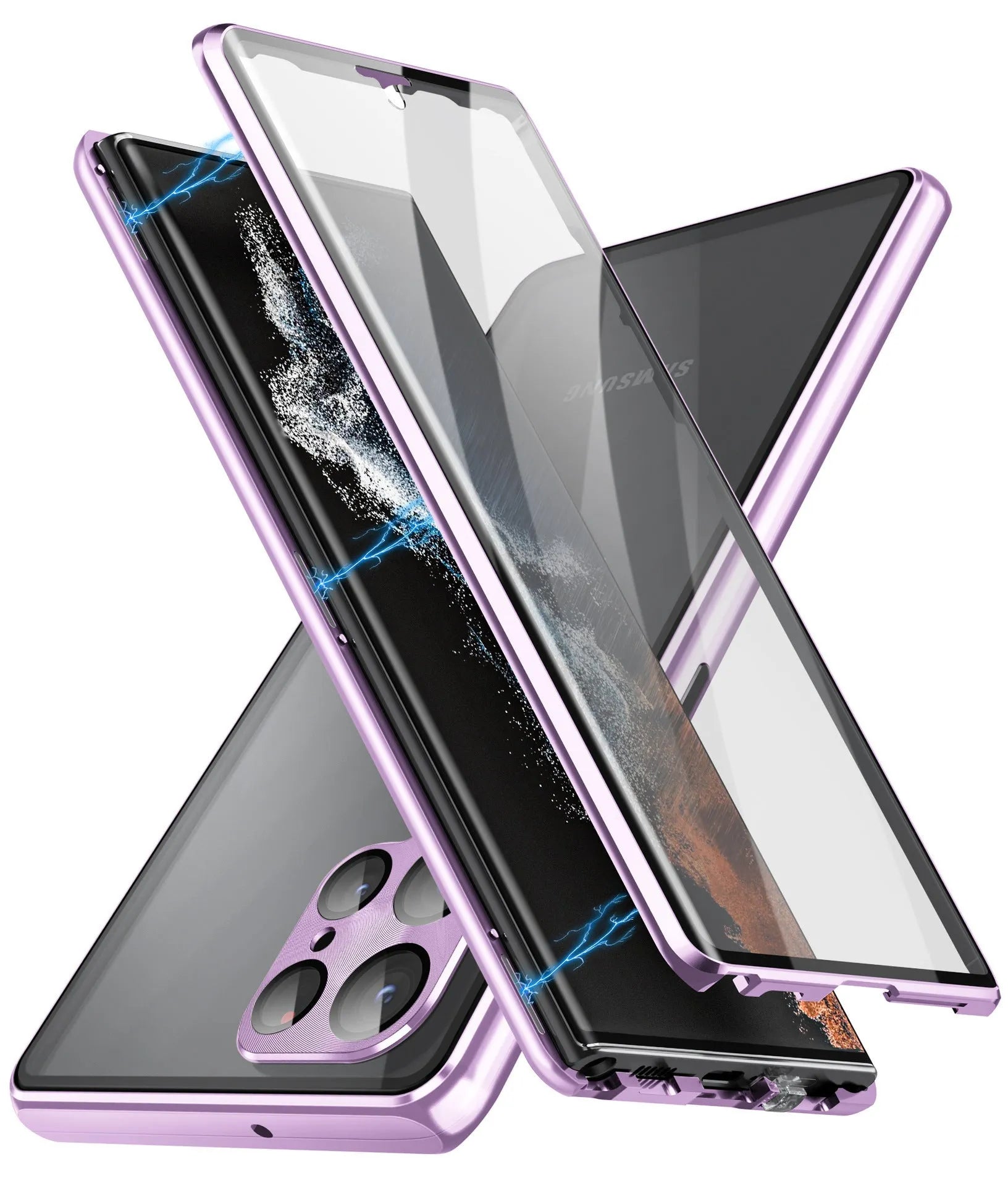 Magnetic mirror phone case in multiple colours for Samsung S24 Ultra, S23 Ultra with peep-proof screen cover.