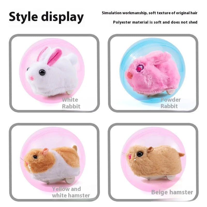 Transparent hamster exercise ball with plush rabbit shell on battery base