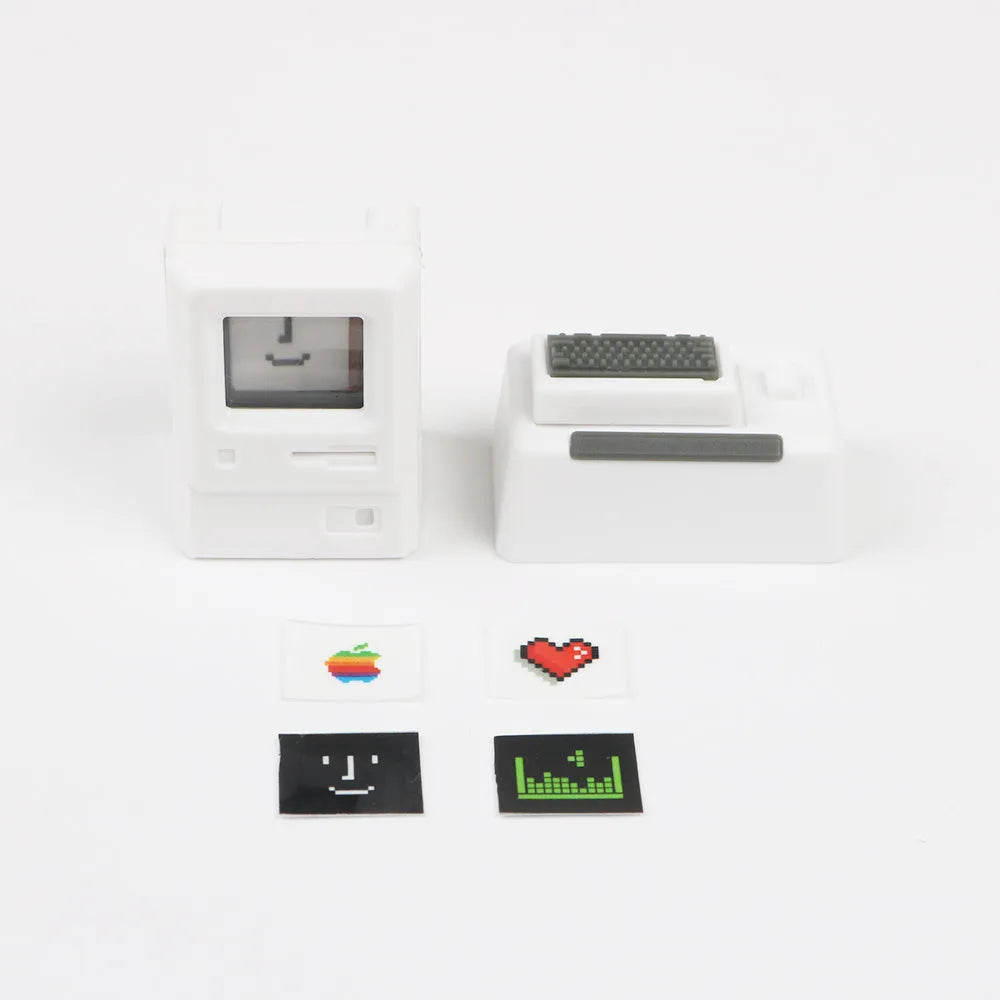 Transparent Macintosh-style mechanical keyboard keycap in black, retro, or white colour options