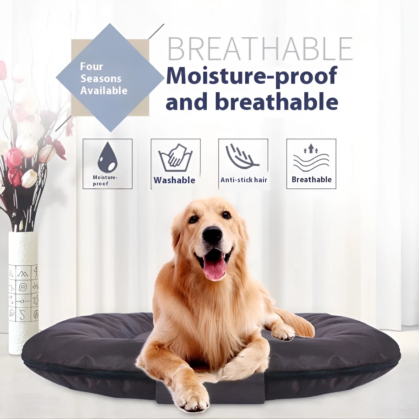 Small S size removable cover dog mattress in black, showing Oxford cloth fabric and PP cotton filling.