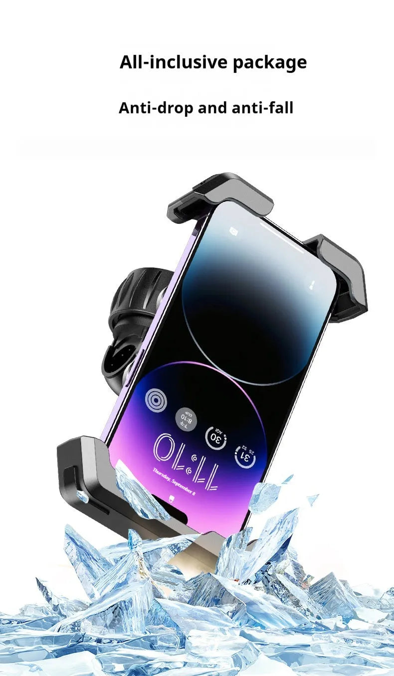 Black ABS cycling phone navigation bracket mounted on bicycle handlebars with shock-absorbing knob