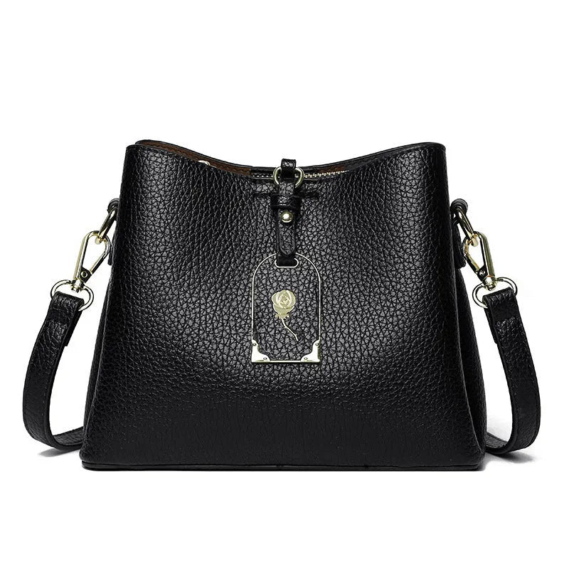 PU shoulder crossbody bag 21x17x10cm with sandwich pocket and polyester lining, shown in brown