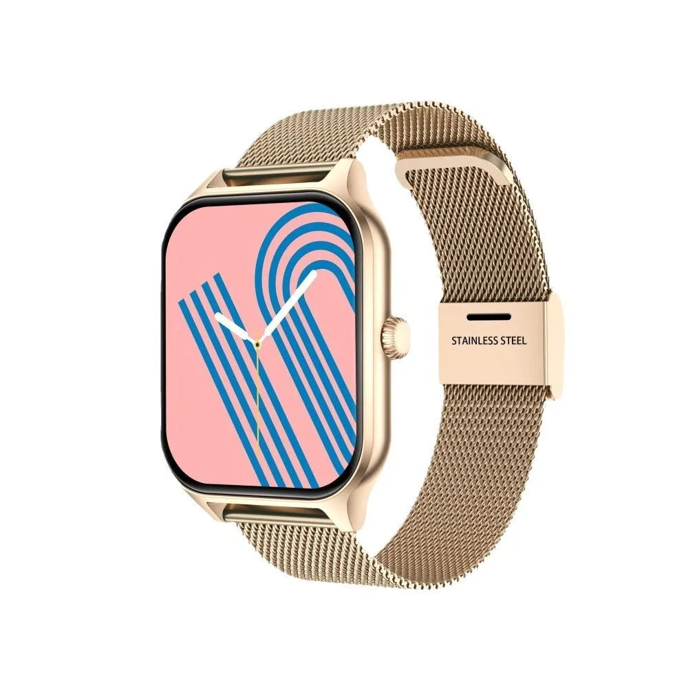 Multi-sport mode custom dial sleep monitoring step counting watch with alloy body in gold colour on wrist