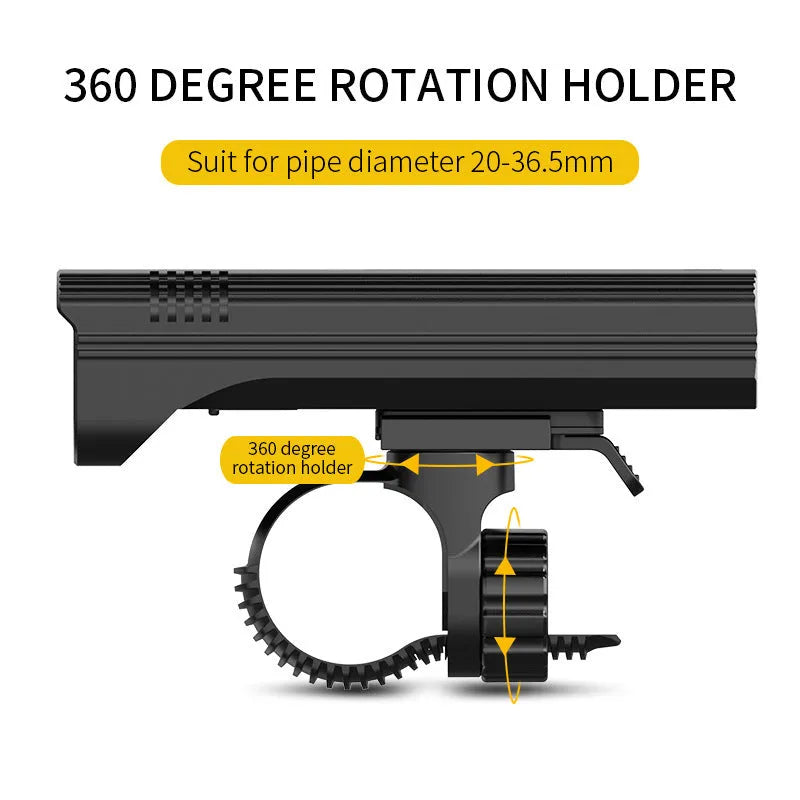 Black aluminium alloy USB rechargeable bicycle headlight with digital power display mounted on handlebars