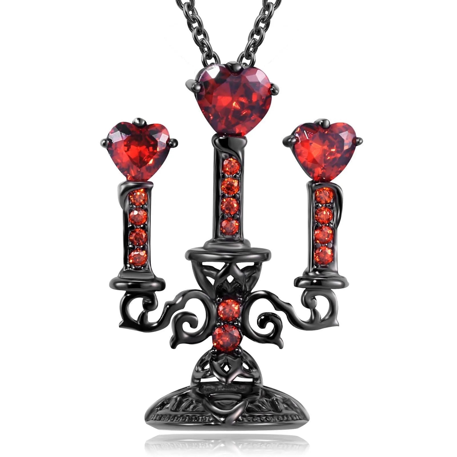 Retro candlestick pendant on Gothic cross chain necklace with hollow zinc alloy construction and diamond-cut surface texture