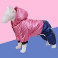 Green waterproof windproof cotton padded dog coat showing four-legged design