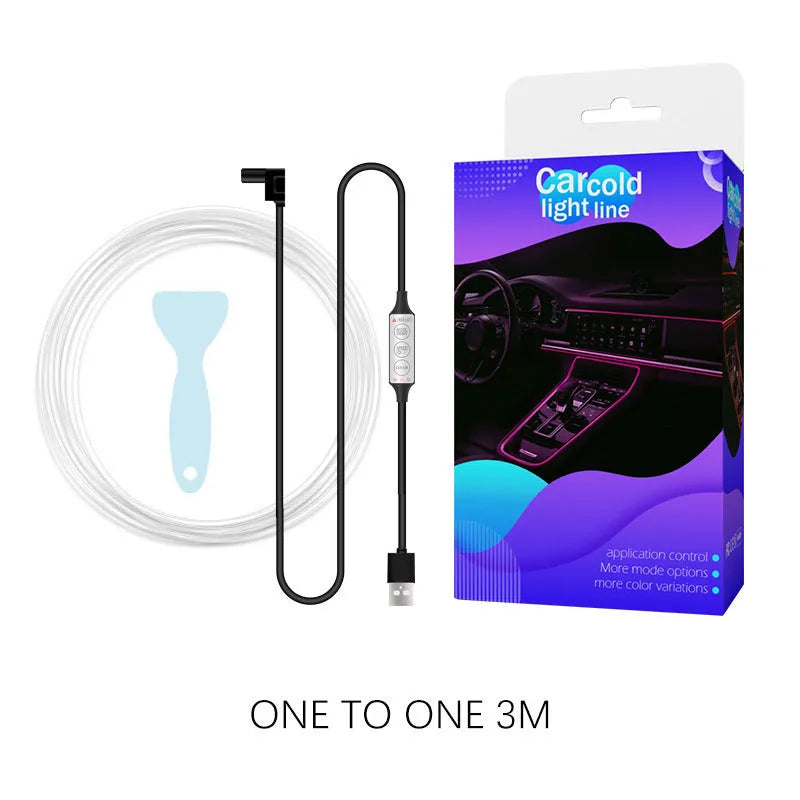 5 metre long RGB LED light strip and manual controller for car interior illumination