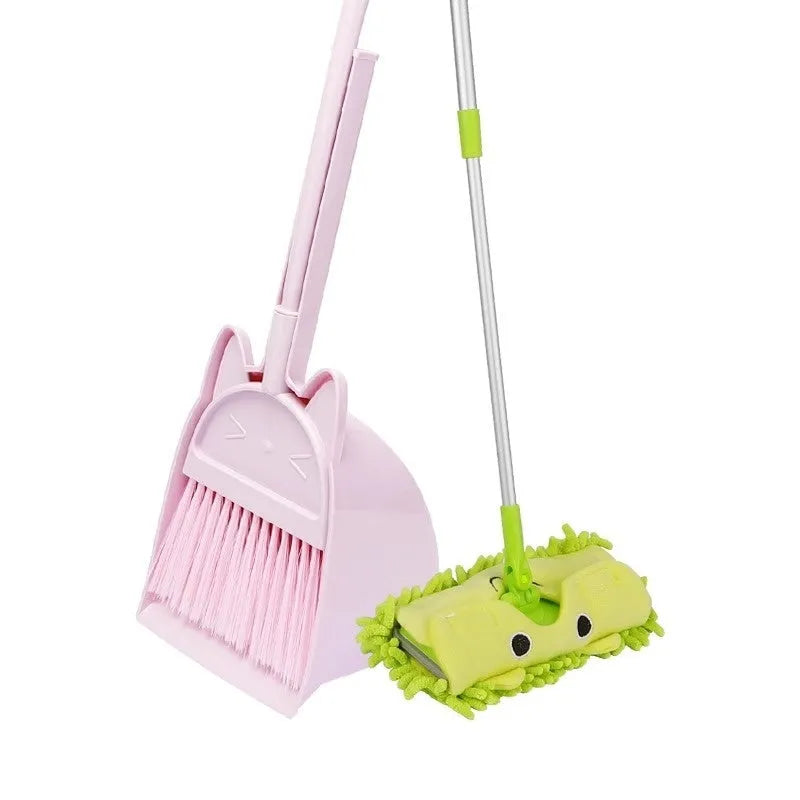 Purple broom and dustpan set with rotating brush holder on plastic construction
