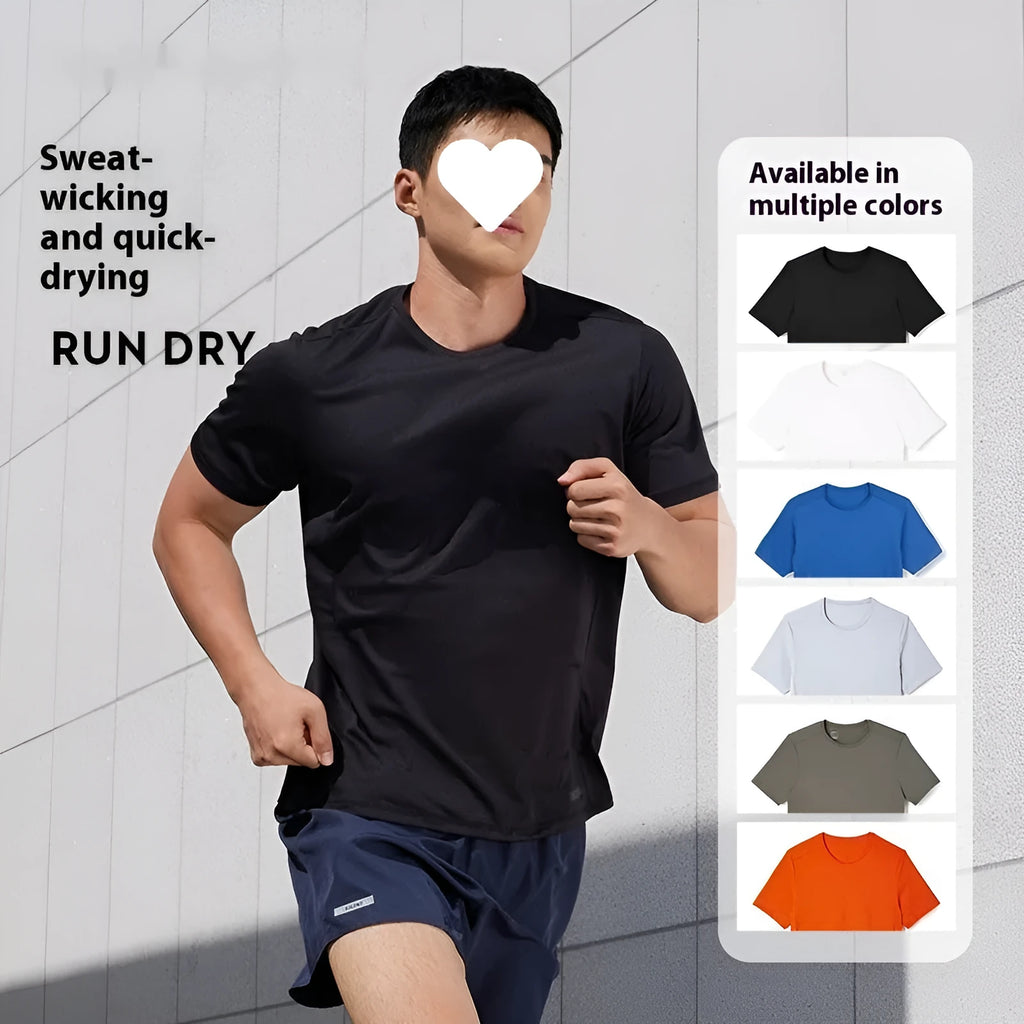 Men's thin quick-dry polyester running t-shirt shown in Classic Black colour.