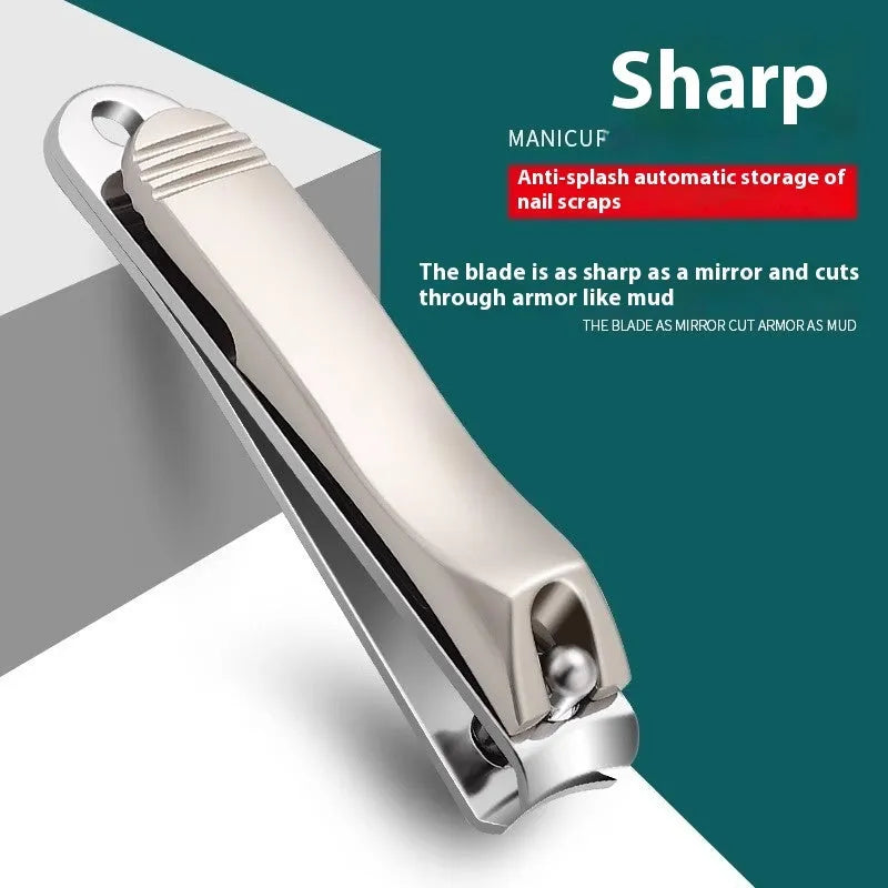 Portable household nail maintenance kit with anti-splash design showing multiple grooming tools including champagne pliers and bent nose pliers