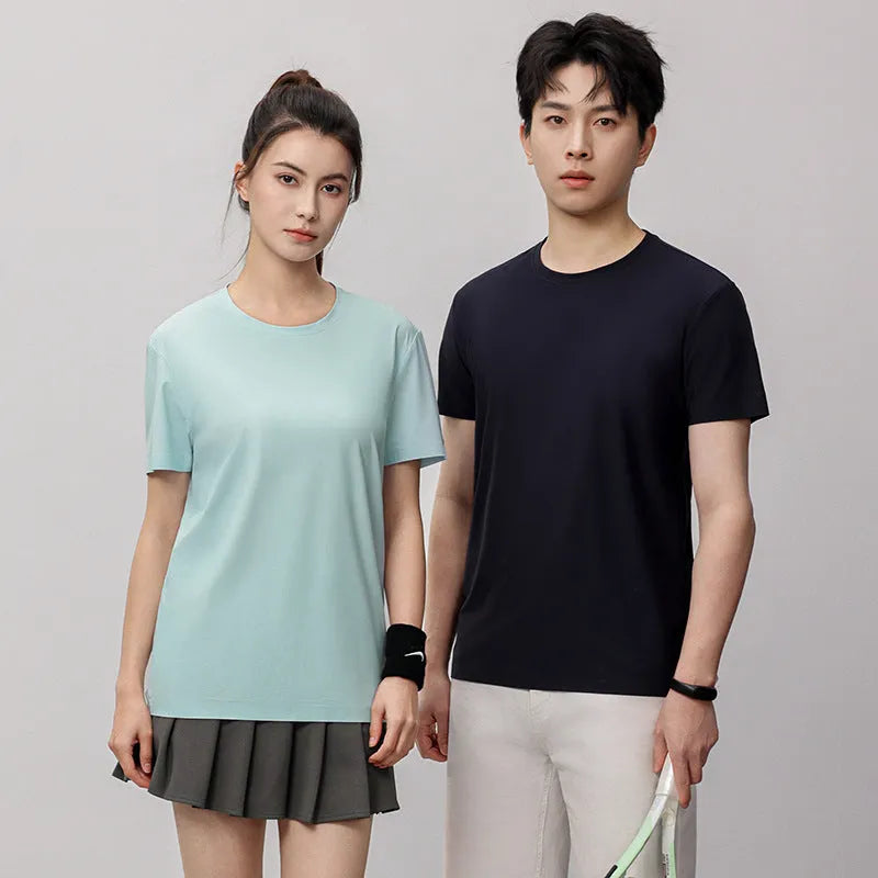 Ice silk quick-drying antibacterial anti-UV short sleeve T-shirt in solid colours with slim fit design