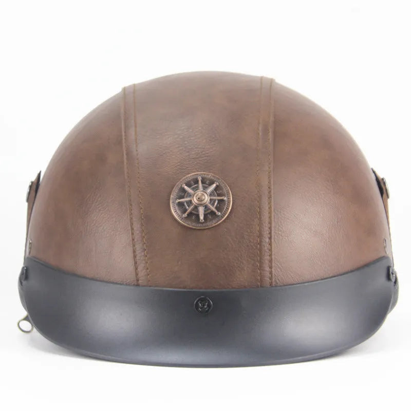 Retro handmade half-pedal motorcycle helmet in black ABS artificial leather for cruiser bikes