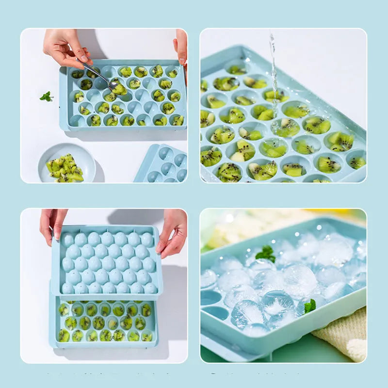 Round ice ball mould set in sky blue or pink with 18 or 33 cube grids