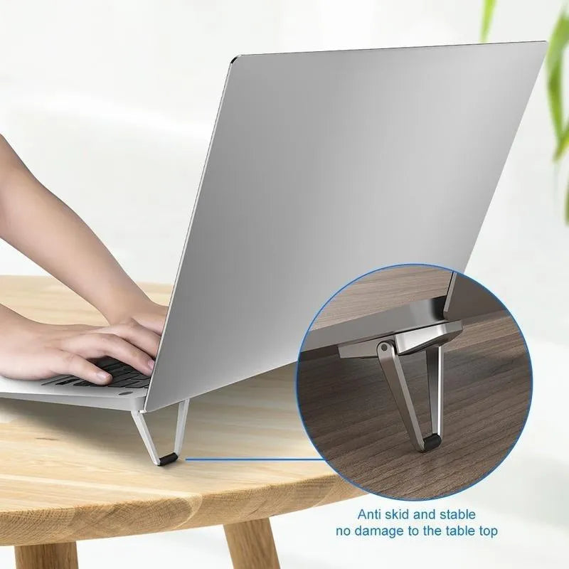 Compact foldable aluminum alloy laptop bracket with 3M adhesive for screen support