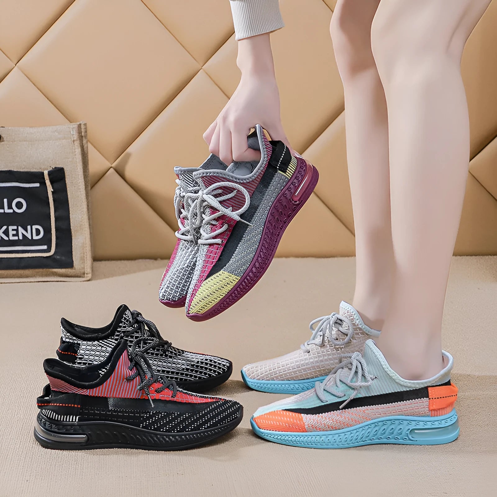 Women's purple casual lace-up running shoes with a round toe and flat plastic sole.