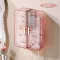 Wall-mounted jewelry storage box in transparent gray with more than 8 layers and dustproof lid