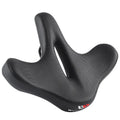 Black large thick bicycle saddle cushion made of polyurethane foam for shock absorption.