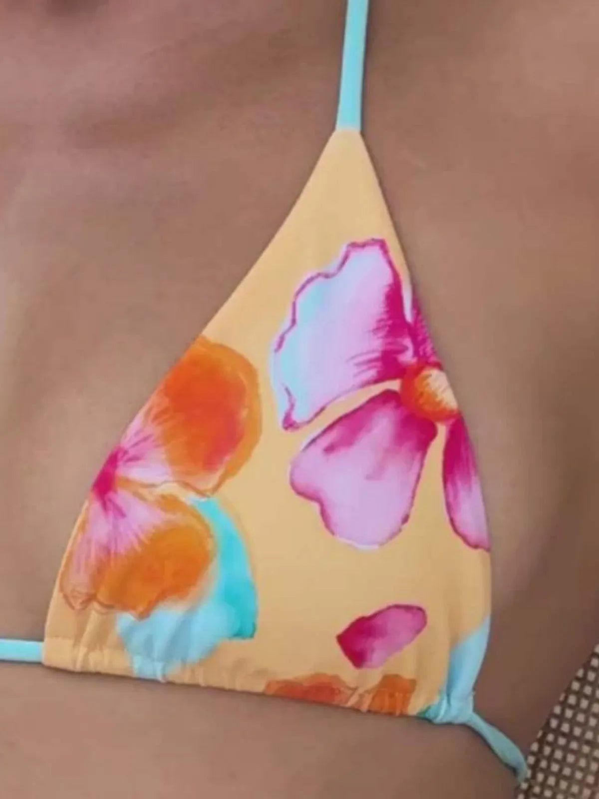 Women's floral print halter bikini swimsuit set in polyester fabric, brief style, colour Flower 1