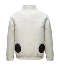 Men's black cooling jacket with four fan holes on the back for outdoor summer work.