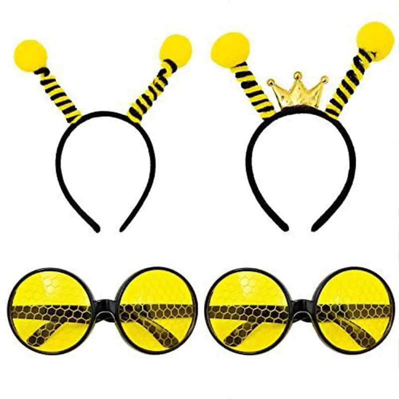 Yellow and black bee costume headband and glasses set on a mannequin head